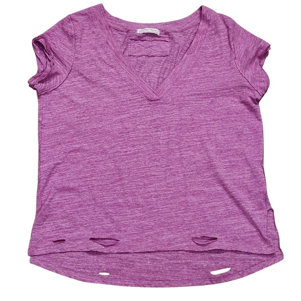 We The Free Distressed V Neck Pink Boho  Pearl Easy Relax Medium Tshirt Slouchy